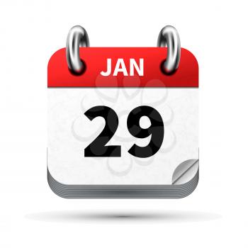Bright realistic icon of calendar with 29 january date on white