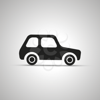 Car silhouette, side view simple black icon with shadow