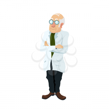 Cute cartoon scientist character in glasses isolated on white