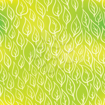 Cute hand-drawn leaves on green, eco seamless pattern
