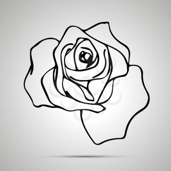 Cute outline rose, simple black icon with shadow