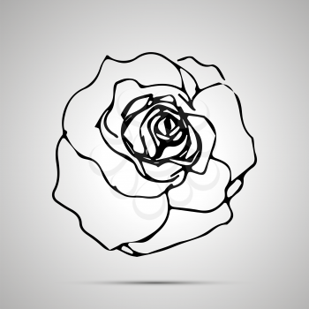 Detailed rosebud, simple black icon with shadow