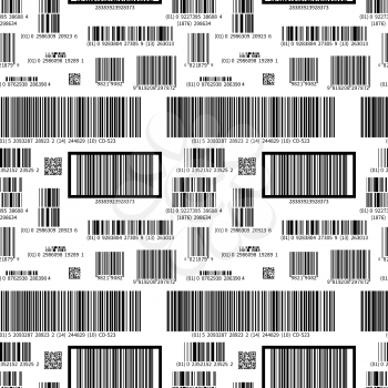 Different black barcodes on white, seamless pattern
