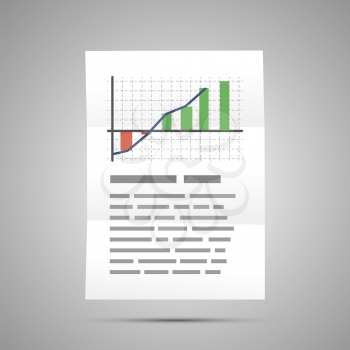 Financial statistic with colorful chart, A4 size document icon with shadow