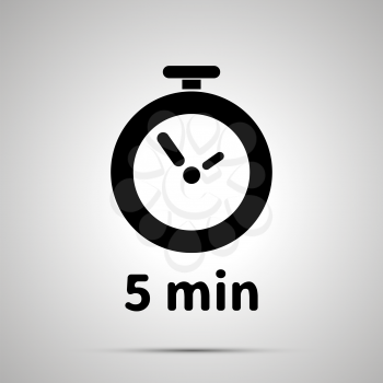 Five minutes timer simple black icon with shadow on gray