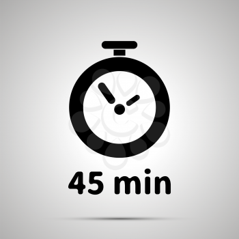 Forty five minutes timer simple black icon with shadow on gray