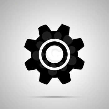Gear silhouette, simple black settings icon with shadow