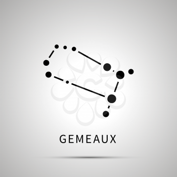 Gemeaux constellation simple black icon with shadow on gray