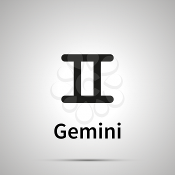 Gemini astronomical sign, simple black icon with shadow on gray