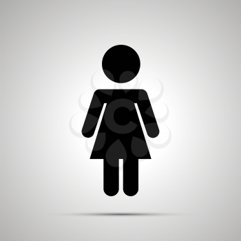 Girl silhouette, simple black child icon with shadow
