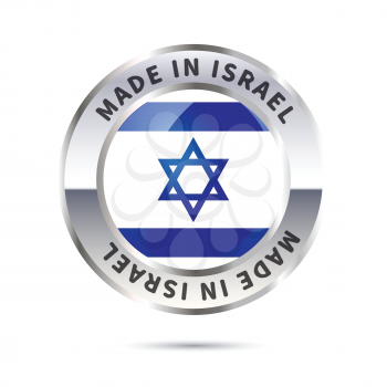 Glossy metal badge icon, made in Israel with flag