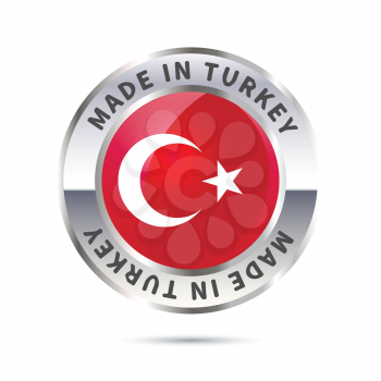 Glossy metal badge icon, made in Turkey with flag
