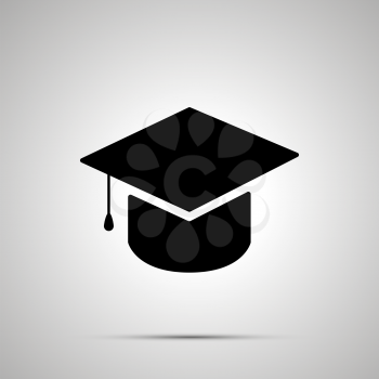 Graduation Hat silhouette, simple black icon with shadow