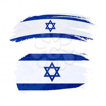 Grunge brush stroke with Israel national flag isolated on white
