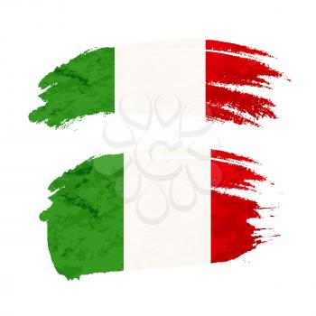 Grunge brush stroke with Italy national flag isolated on white
