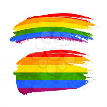 Grunge brush stroke with rainbow flag, LGBT community sign isolated on white