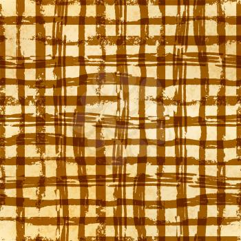 Hand drawn grunge ink grid on yellow old paper, seamless pattern