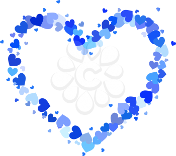 Heart contour made up of little cyan and blue hearts isolated on white