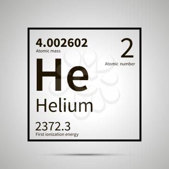 Helium chemical element with first ionization energy and atomic mass values ,simple black icon with shadow on gray