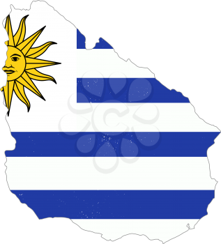 Uruguay country silhouette with flag on background on white