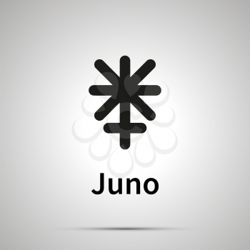 Juno astronomical sign, simple black icon with shadow on gray