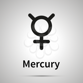 Mercury astronomical sign, simple black icon with shadow on gray