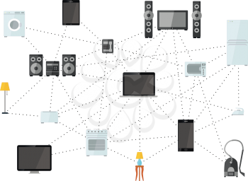 Net of house appliances on white, internet of things flat illustration