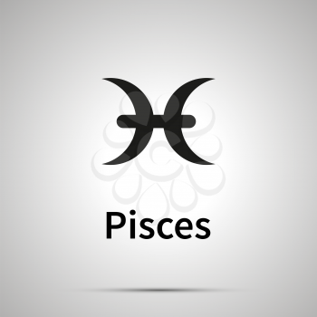Pisces astronomical sign, simple black icon with shadow