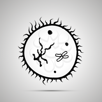 Primitive bacteria with flagellums, simple black icon with shadow