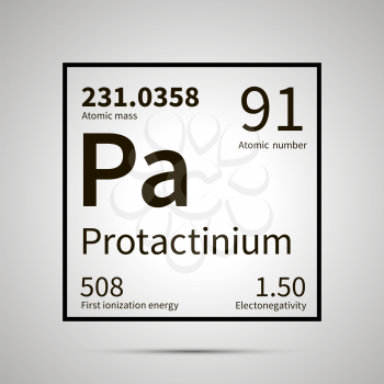 Protactinium chemical element with first ionization energy, atomic mass and electronegativity values ,simple black icon with shadow on gray