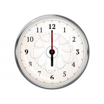 Realistic clock face showing 06-00 isolated on white