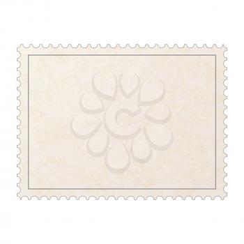 Realistic old blank post stamp with paper texture on white