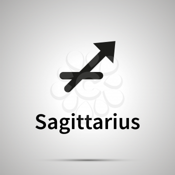 Sagittarius astronomical sign, simple black icon with shadow on gray