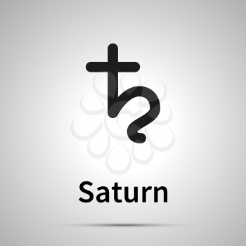 Saturn astronomical sign, simple black icon with shadow on gray
