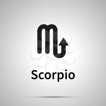 Scorpio astronomical sign, simple black icon with shadow