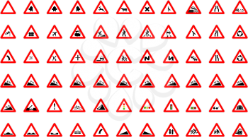 Set of different triangular road signs isolated on white
