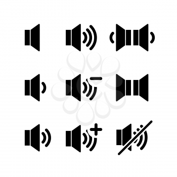 Set of simple black icons of sound volume isolated on white