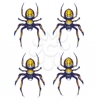 Sprite sheet of crawling spider, game art animation of 4 frames
