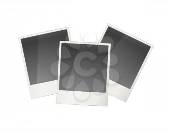 Three realistic polaroid photo frame with transparent place for image, isolated on white