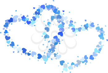 Two blue outline hearts made up from cute little hearts isolated on white