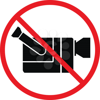 Video cam not allowed, video recording forbidden sign isolated on white