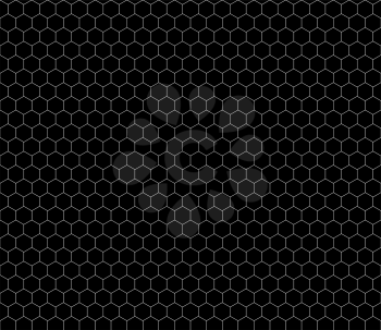 White hexagon grid on black, seamless pattern