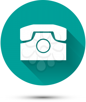 White phone icon on green background with long shadow
