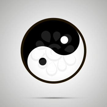 Yin and yang sign, simple black icon with shadow on gray