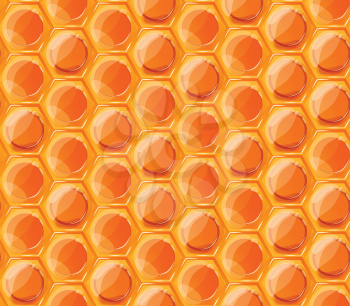 Bright orange tasty honey honeycombs, seamless pattern