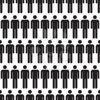 Crowd of black simple men icons on white, seamless pattern