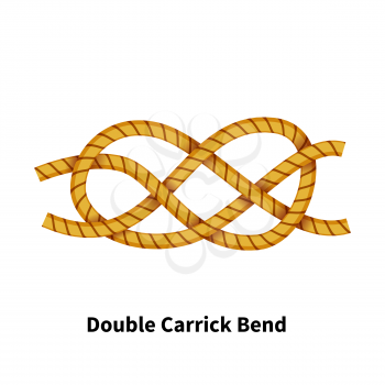 Double Carrick Bend sea knot. Bright colorful how-to guide isolated on white