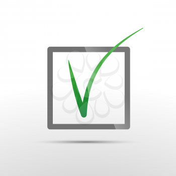 Green vector check mark in box conceptual icon of confirmation acceptance positive or passed voting