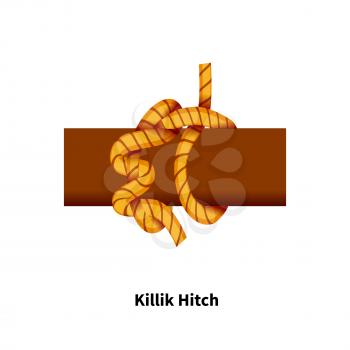Killik Hitch sea knot. Bright colorful how-to guide isolated on white