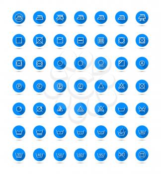 Isolated laundry symbols icons with long shadow on blue background